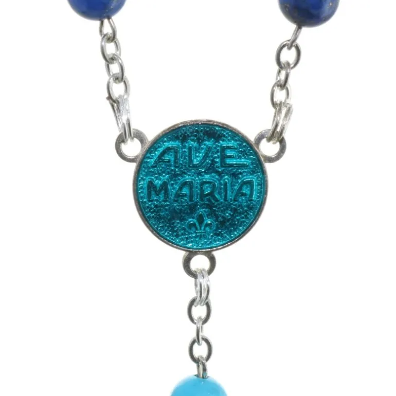 Palais du Rosaire Chapelet de Lourdes plaqué Argent avec pierres de Lapis lazuli et Turquoise^ Chapelet De Lourdes | Chapelet Pierre