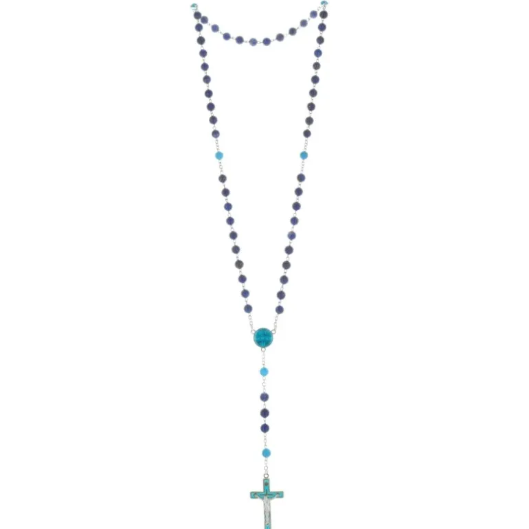 Palais du Rosaire Chapelet de Lourdes plaqué Argent avec pierres de Lapis lazuli et Turquoise^ Chapelet De Lourdes | Chapelet Pierre
