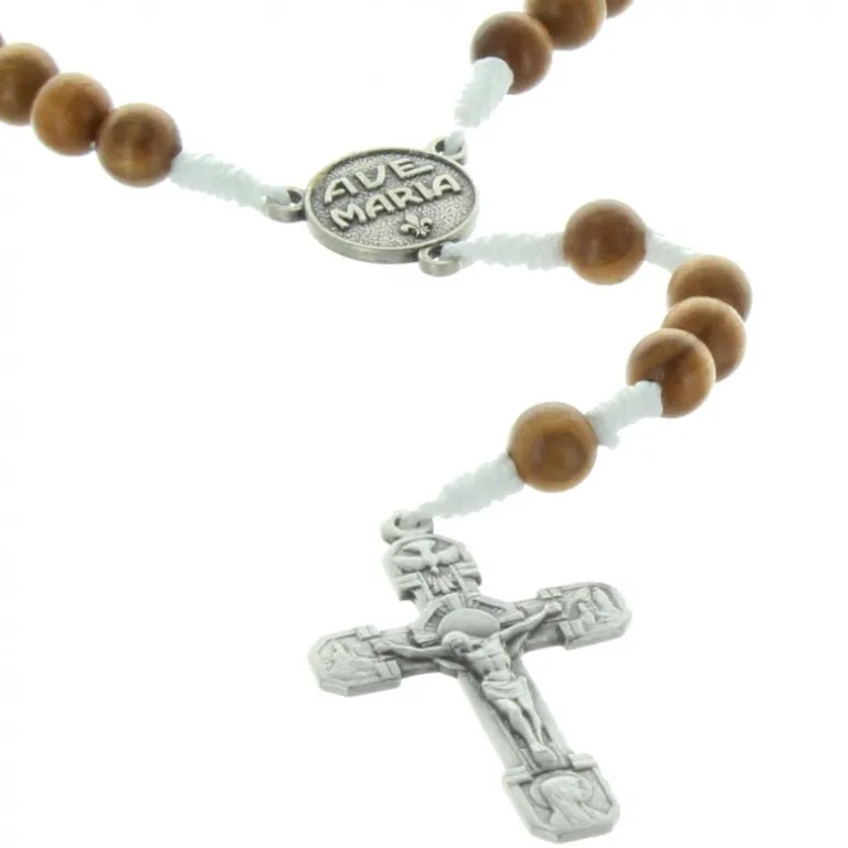 Palais du Rosaire Chapelet de Lourdes sur corde avec des grains en bois d'olivier^ Chapelet De Lourdes | Chapelet Corde