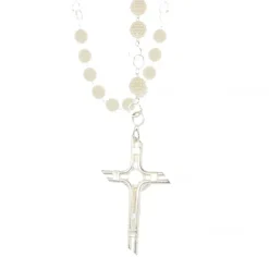 Palais du Rosaire Chapelet de Mariage en métal avec grains blancs en relief^ Chapelet Résine | Chapelet Métal