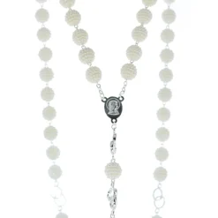 Palais du Rosaire Chapelet de Mariage en métal avec grains blancs en relief^ Chapelet Résine | Chapelet Métal