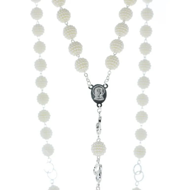 Palais du Rosaire Chapelet de Mariage en métal avec grains blancs en relief^ Chapelet Résine | Chapelet Métal