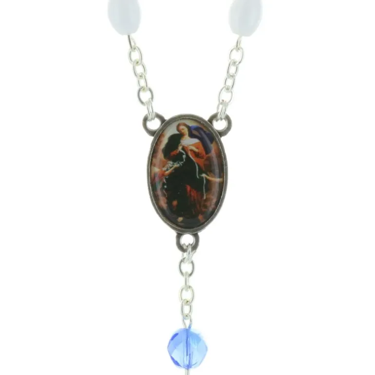 Palais du Rosaire Chapelet de Marie qui défait les noeuds en verre avec la croix de la Mater Dolorosa^ Chapelet De Marie Qui Défait Les Noeuds | Chapelet Verre