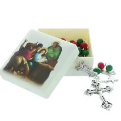 Palais du Rosaire Chapelet de Noël en bois coloré avec boîte^ Chapelet Bois