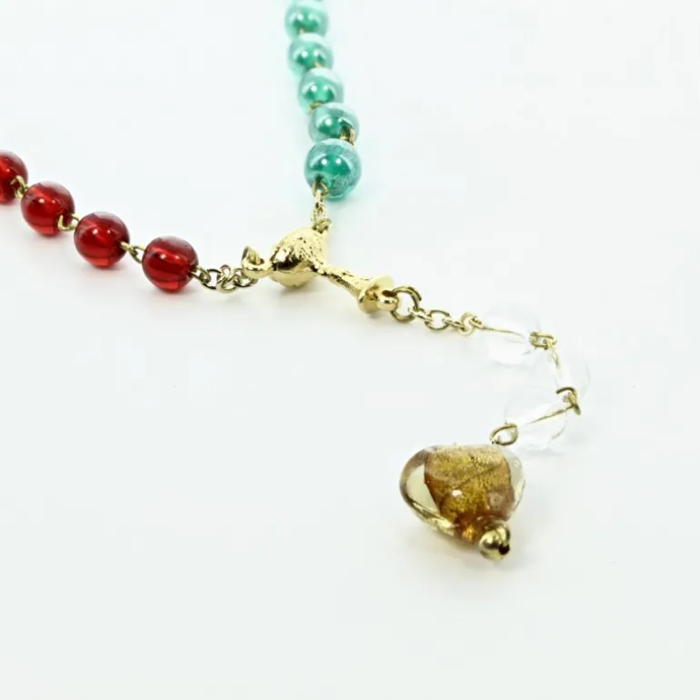Palais du Rosaire Chapelet des Disciples de Jesus en Verre Multicolore avec Coeur en Verre de Murano^ Chapelet Verre