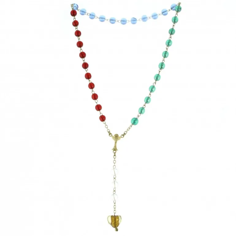 Palais du Rosaire Chapelet des Disciples de Jesus en Verre Multicolore avec Coeur en Verre de Murano^ Chapelet Verre