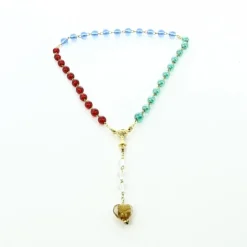 Palais du Rosaire Chapelet des Disciples de Jesus en Verre Multicolore avec Coeur en Verre de Murano^ Chapelet Verre