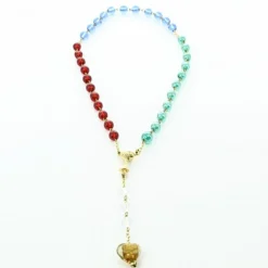 Palais du Rosaire Chapelet des Disciples de Jesus en Verre Multicolore avec Coeur en Verre de Murano^ Chapelet Verre