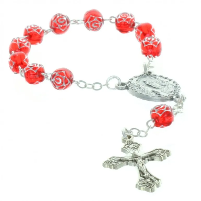 Palais du Rosaire Chapelet dizainier de Lourdes grains en forme de rose et coeur Apparition de Lourdes^ Chapelet Dizainier