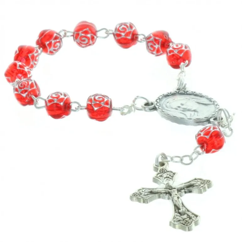 Palais du Rosaire Chapelet dizainier de Lourdes grains en forme de rose et coeur Apparition de Lourdes^ Chapelet Dizainier