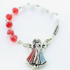 Palais du Rosaire Chapelet dizainier en Argent de Jésus Miséricordieux avec grains rouge et blanc^ Chapelet De Jésus Miséricordieux | Chapelet Dizainier