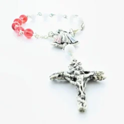 Palais du Rosaire Chapelet dizainier en Argent de Jésus Miséricordieux avec grains rouge et blanc^ Chapelet De Jésus Miséricordieux | Chapelet Dizainier