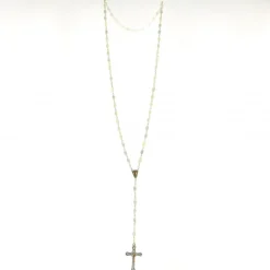 Palais du Rosaire Chapelet doré avec grains et croix en nacre véritable^ Chapelet Nacre