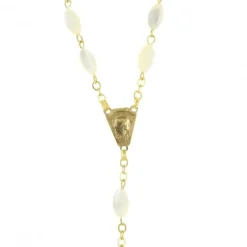 Palais du Rosaire Chapelet doré avec grains et croix en nacre véritable^ Chapelet Nacre