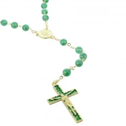 Palais du Rosaire Chapelet doré en pierres Aventurine de 6mm avec croix émaillée^ Chapelet Pierre