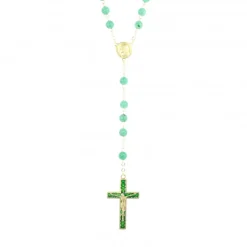Palais du Rosaire Chapelet doré en pierres Aventurine de 6mm avec croix émaillée^ Chapelet Pierre