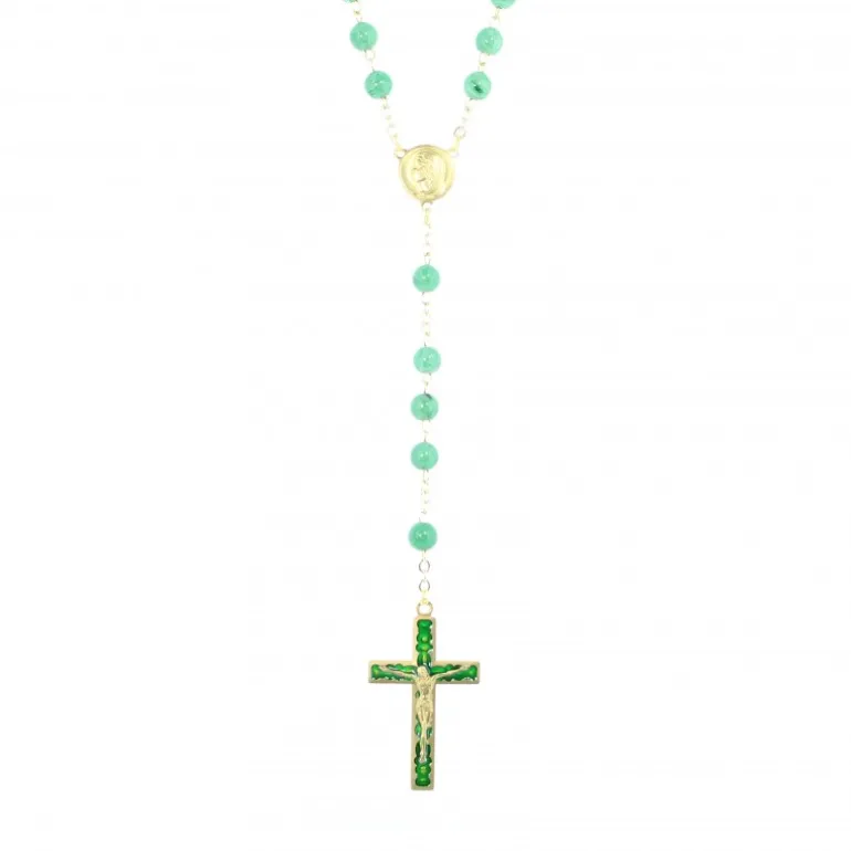 Palais du Rosaire Chapelet doré en pierres Aventurine de 6mm avec croix émaillée^ Chapelet Pierre