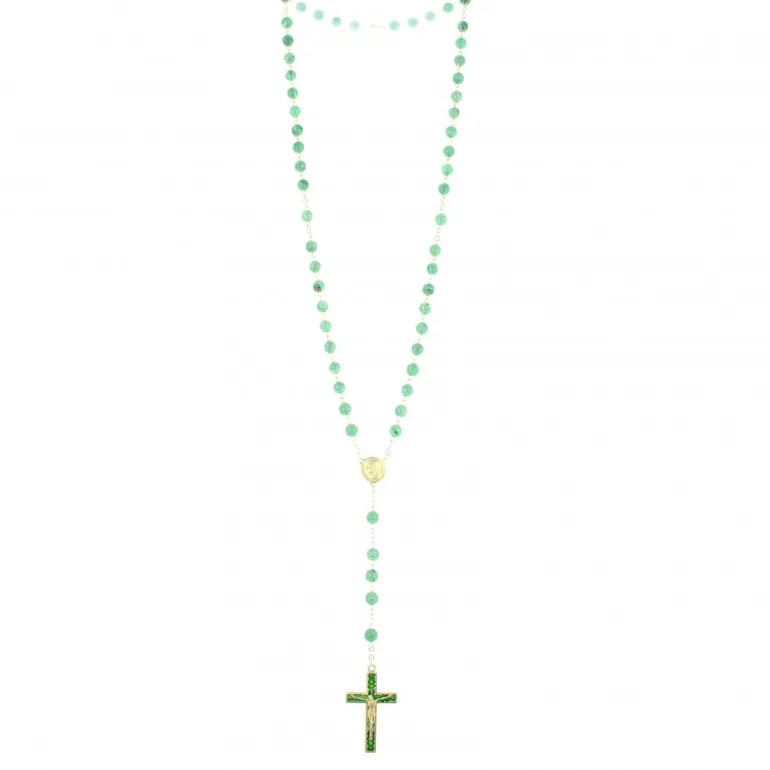 Palais du Rosaire Chapelet doré en pierres Aventurine de 6mm avec croix émaillée^ Chapelet Pierre