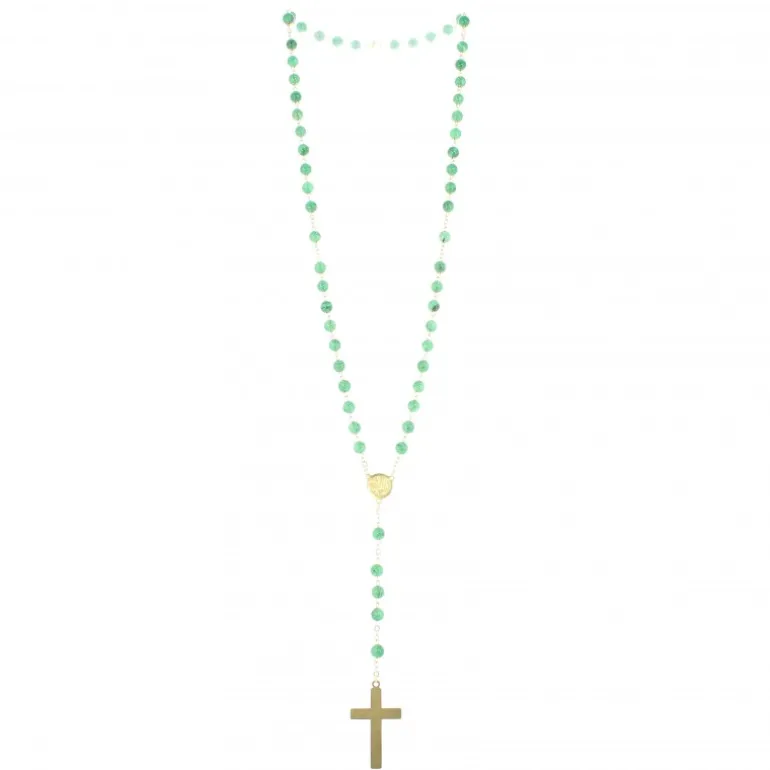 Palais du Rosaire Chapelet doré en pierres Aventurine de 6mm avec croix émaillée^ Chapelet Pierre