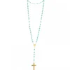 Palais du Rosaire Chapelet doré en Pierres de Turquoise de 6mm avec croix émaillée^ Chapelet Pierre