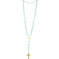 Palais du Rosaire Chapelet doré en Pierres de Turquoise de 6mm avec croix émaillée^ Chapelet Pierre