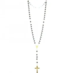 Palais du Rosaire Chapelet doré en pierres d'Agathe Noire de 6mm avec croix émaillée^ Chapelet Pierre