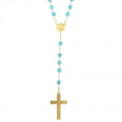 Palais du Rosaire Chapelet doré en Pierres de Turquoise de 6mm avec croix émaillée^ Chapelet Pierre