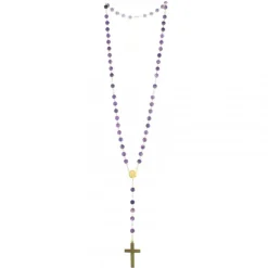 Palais du Rosaire Chapelet doré en pierres d'Améthyste de 6mm avec croix émaillée^ Chapelet Pierre