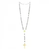 Palais du Rosaire Chapelet doré en pierres Obsidienne de 6mm avec croix émaillée^ Chapelet Pierre
