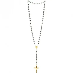 Palais du Rosaire Chapelet doré en pierres Obsidienne de 6mm avec croix émaillée^ Chapelet Pierre