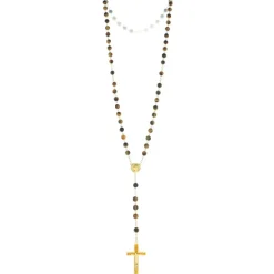 Palais du Rosaire Chapelet doré en pierres Oeil de Tigre 6mm avec croix émaillée^ Chapelet Pierre