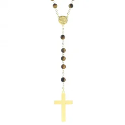 Palais du Rosaire Chapelet doré en pierres Oeil de Tigre 6mm avec croix émaillée^ Chapelet Pierre