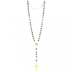Palais du Rosaire Chapelet doré en pierres Oeil de Tigre 6mm avec croix émaillée^ Chapelet Pierre