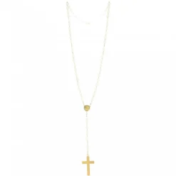 Palais du Rosaire Chapelet doré en Pierres Quartz de 6mm avec croix émaillée^ Chapelet Pierre