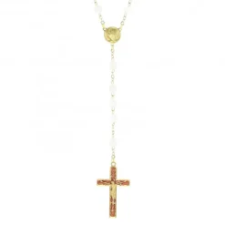 Palais du Rosaire Chapelet doré en Pierres Quartz de 6mm avec croix émaillée^ Chapelet Pierre