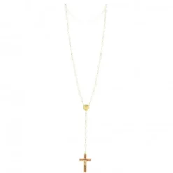 Palais du Rosaire Chapelet doré en Pierres Quartz de 6mm avec croix émaillée^ Chapelet Pierre