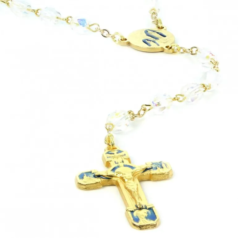 Palais du Rosaire Chapelet Doré en semi cristal avec grain de 6mm^ Chapelet Cristal