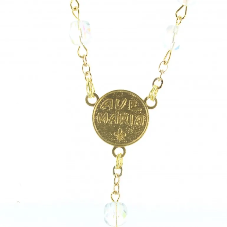 Palais du Rosaire Chapelet Doré en semi cristal avec grain de 6mm^ Chapelet Cristal