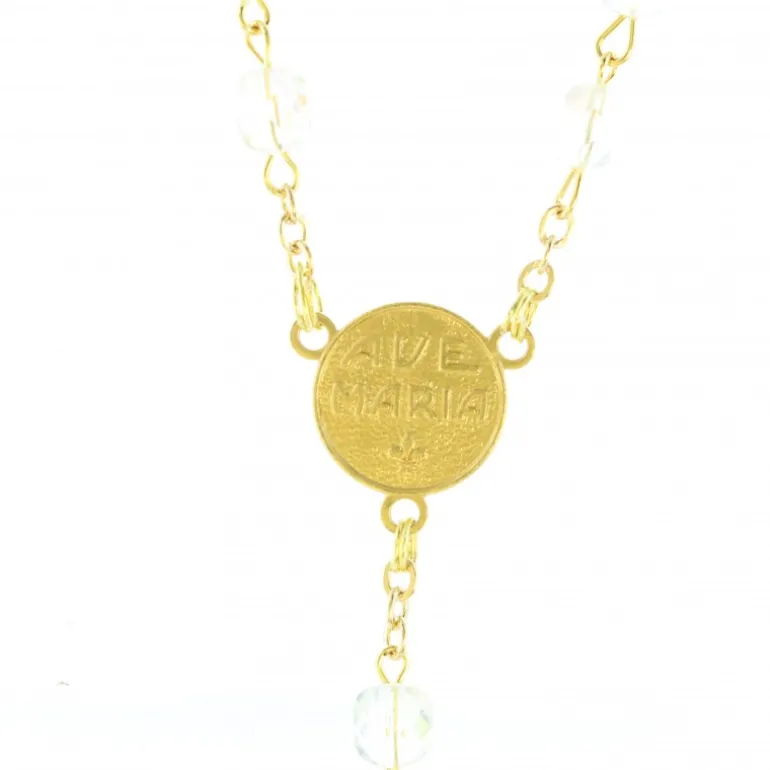 Palais du Rosaire Chapelet Doré en semi cristal avec grain de 6mm^ Chapelet Cristal