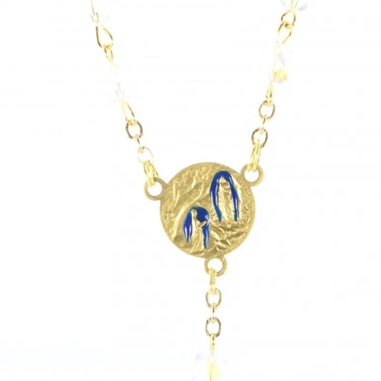 Palais du Rosaire Chapelet Doré en semi cristal avec grain de 6mm^ Chapelet Cristal