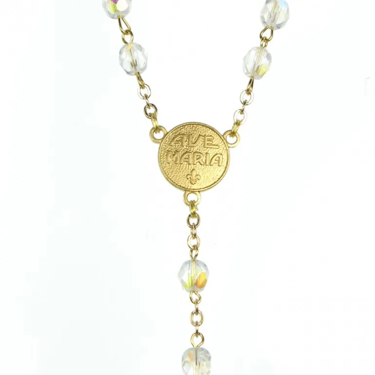 Palais du Rosaire Chapelet Doré en semi cristal avec grain de 6mm^ Chapelet Cristal