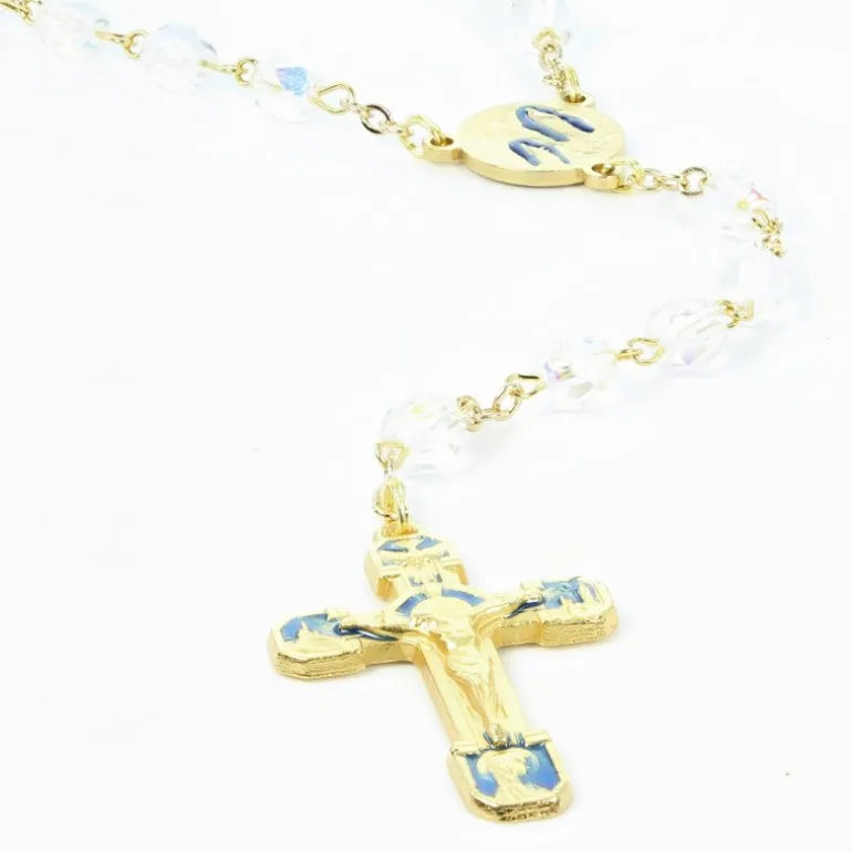 Palais du Rosaire Chapelet Doré en semi cristal avec grain de 6mm^ Chapelet Cristal