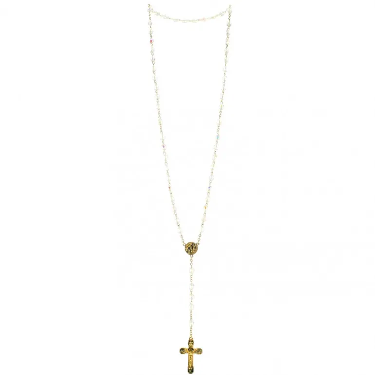 Palais du Rosaire Chapelet Doré en semi cristal avec grain de 6mm^ Chapelet Cristal