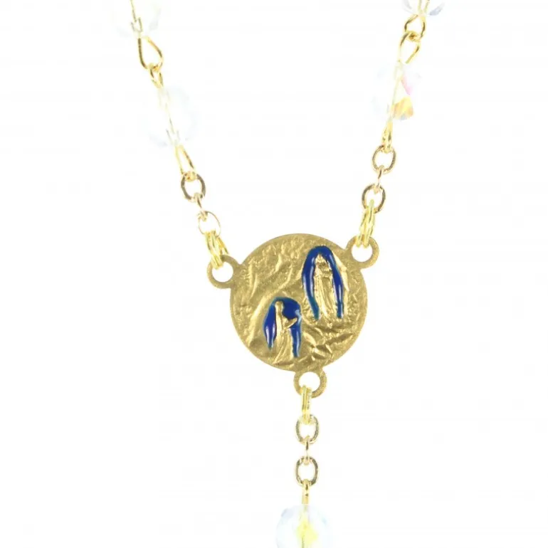 Palais du Rosaire Chapelet Doré en semi cristal avec grain de 6mm^ Chapelet Cristal