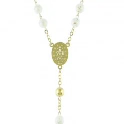 Palais du Rosaire Chapelet Dorées en Perles Blanches et Coeur Vierge Miraculeuse^ Chapelet Métal