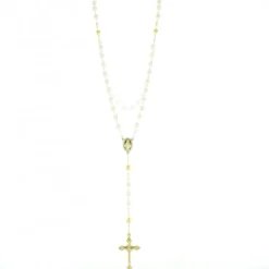 Palais du Rosaire Chapelet Dorées en Perles Blanches et Coeur Vierge Miraculeuse^ Chapelet Métal