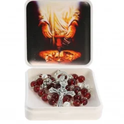 Palais du Rosaire Chapelet du Précieux Sang en verre avec sa boite décorée^ Autre Chapelet De Devotion | Chapelet Verre