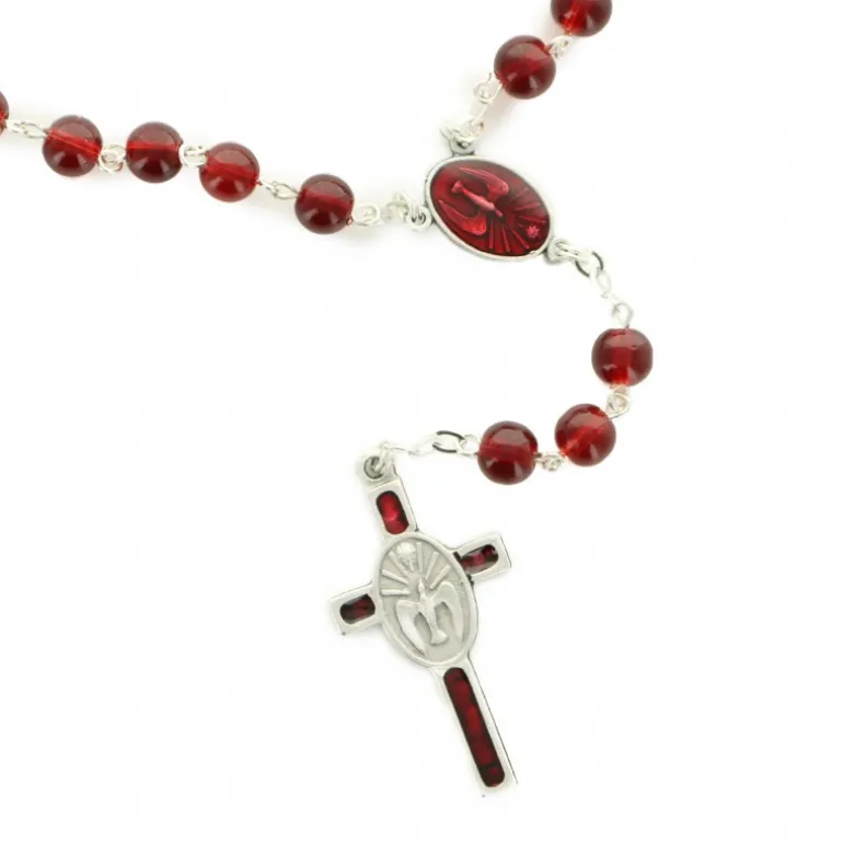 Palais du Rosaire Chapelet du Saint Esprit en verre rouge avec sa boite décorée^ Autre Chapelet De Devotion | Chapelet Verre