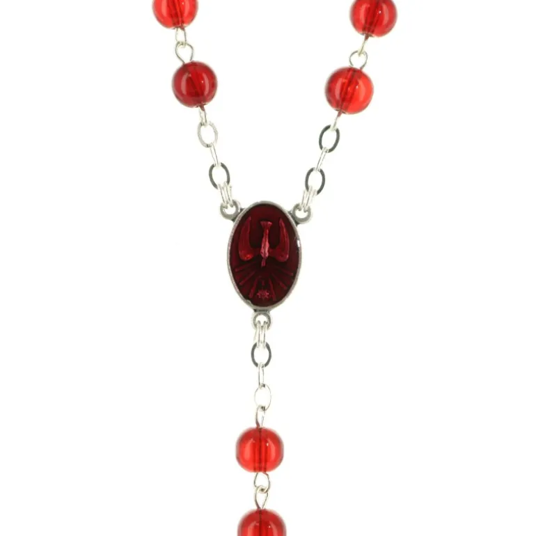 Palais du Rosaire Chapelet du Saint Esprit en verre rouge avec sa boite décorée^ Autre Chapelet De Devotion | Chapelet Verre
