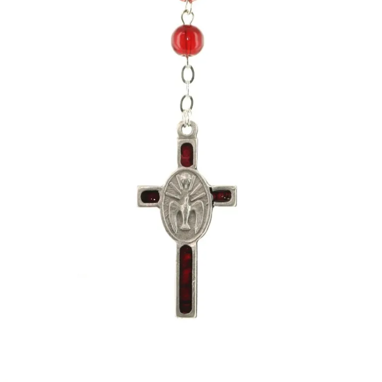Palais du Rosaire Chapelet du Saint Esprit en verre rouge avec sa boite décorée^ Autre Chapelet De Devotion | Chapelet Verre